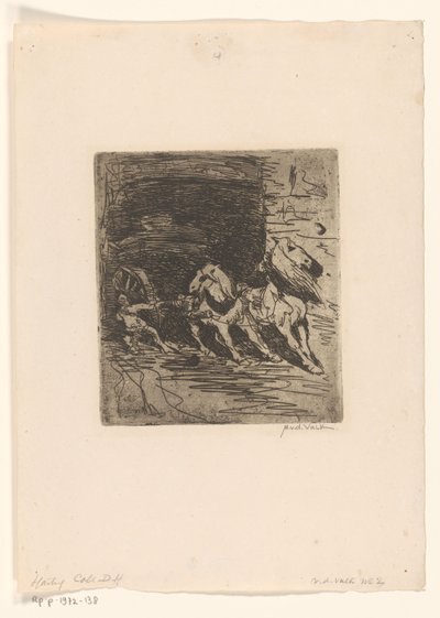 Horses with Cart (Carriere) by Maurits van der Valk (signed by artist)