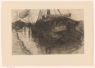 Docked Boats in a Harbor by Maurits van der Valk