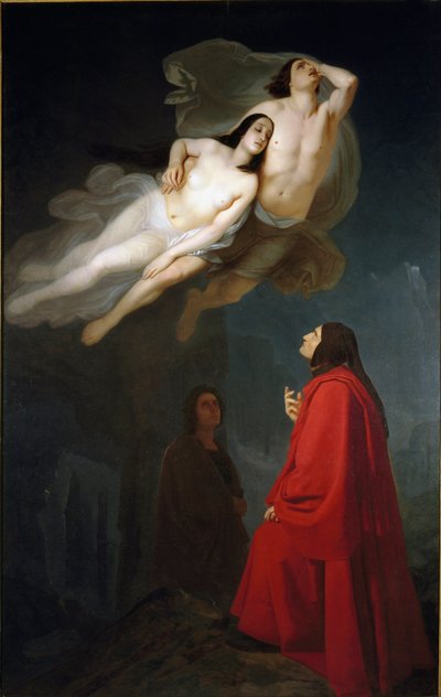 Dante and Virgil Meet Francesca da Rimini and Paolo Malatesta in the Circle of Lust in the Underworld by Maurizio Frascheri