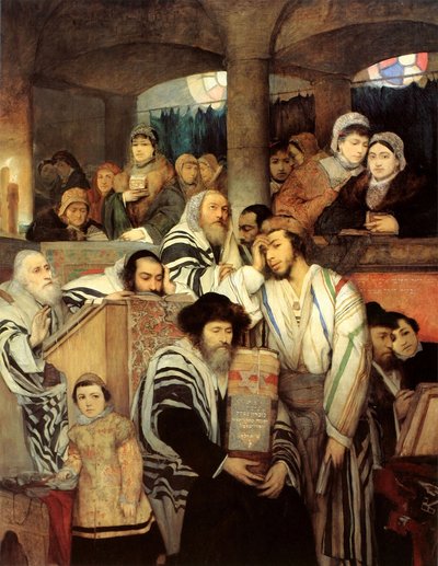 Jews Praying in the Synagogue on Yom Kippur by Maurycy Gottlieb