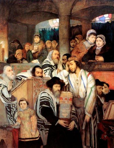 Jews praying in the Synagogue on Yom Kippur, 1878 by Maurycy Gottlieb
