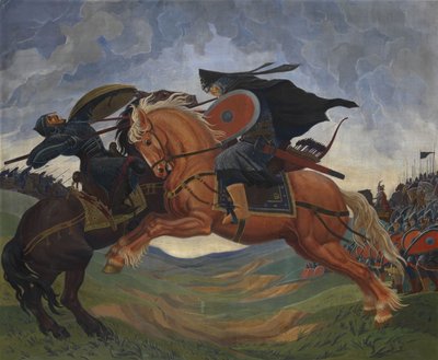 Single Combat of Peresvet and Temir-murza on the Kulikovo Field in 1380 by Mavriki Petrovich Jacobi