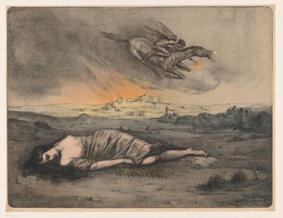 Reclining Woman and Flying Rider with Torch by Max Alexander Alandt (signed by artist)