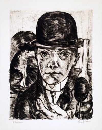 Self Portrait with a Bowler Hat. Engraving by Max Beckmann (1884-1950) by Max Beckmann
