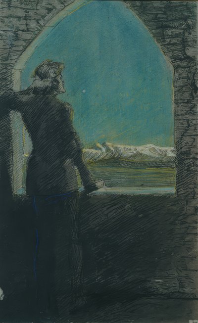 Wreathed Young Man, Gazing into the Distance from an Old Ruin by Max Beckmann