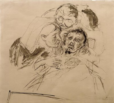 Nurse and Male Figure, Bent Over a Patient by Max Beckmann