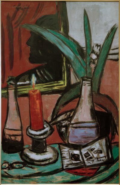Self-Portrait in the Large Mirror with Candle by Max Beckmann
