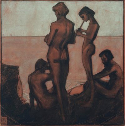 Four Young Men by the Sea (Young Men by the Sea – Four Male Figures by the Sea) by Max Beckmann