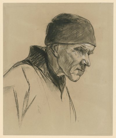 Old Man with Cap (Bust, Profile to the Right), Study for: Walking Farmer (1894) by Max Liebermann