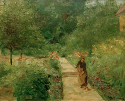 The Vegetable Garden in Wannsee Facing West, on the Path a Woman by Max Liebermann