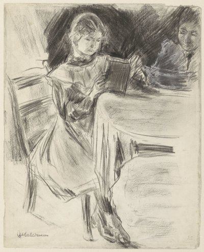 Daughter and Wife of Max Liebermann, Reading at a Round Table by Max Liebermann