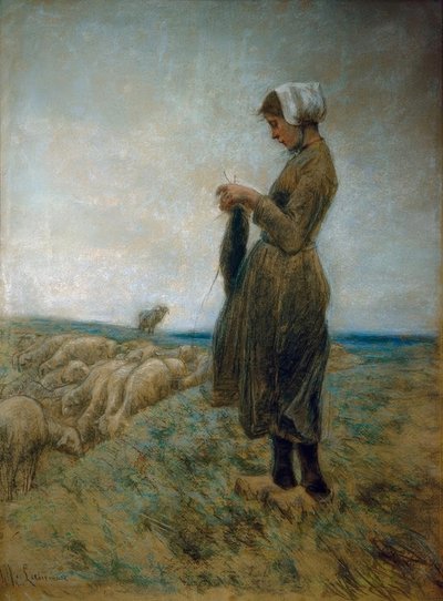 Dutch Shepherd Girl (Knitting Shepherdess) by Max Liebermann