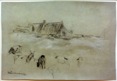 M. Liebermann, Beach Houses, Goats in the Foreground by Max Liebermann