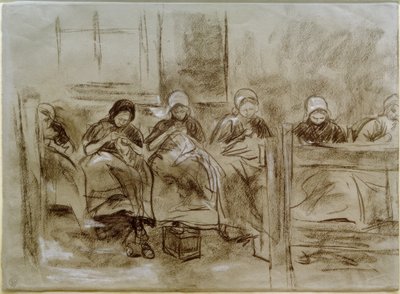 Six Dutch Girls Sewing in Front of a House Wall by Max Liebermann