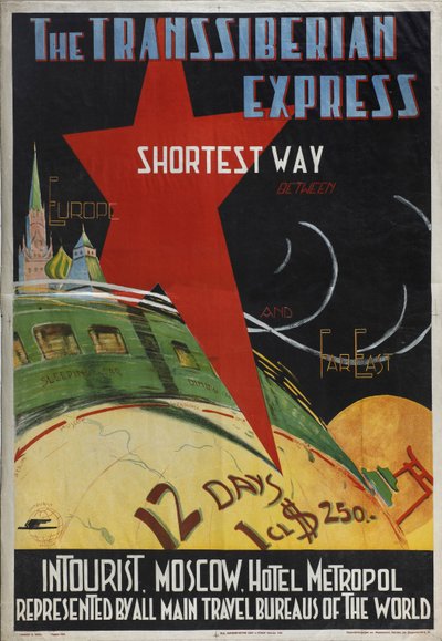 Transsiberian Express Poster of the Intourist Company, 1930 by Max Litvak