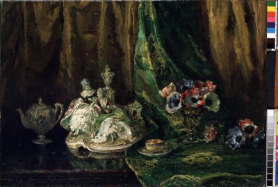 Still life with porcelain and flowers by Max Müller
