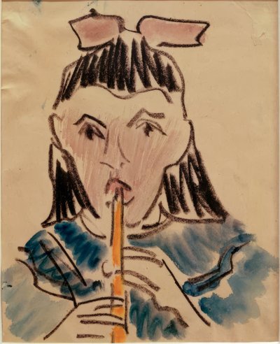 Girl Playing Flute by Max Pechstein