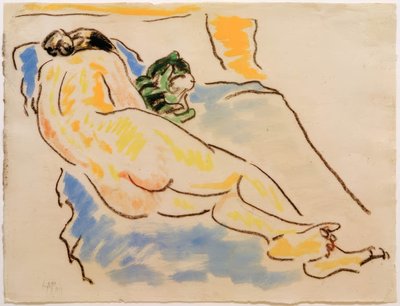 Reclining Female Nude with Cat by Max Pechstein