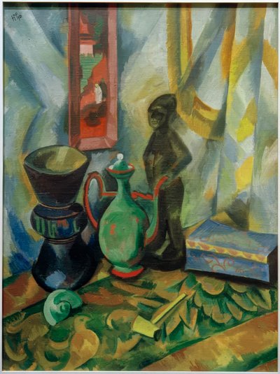 Still Life with Vase, Moorish Jug and Wooden Figure by Max Pechstein