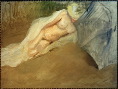 Reclining Nude with Parasol by Max Slevogt