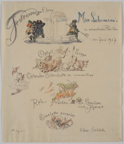 Menu “Banquet in Honour of Max Liebermann” by Max Slevogt