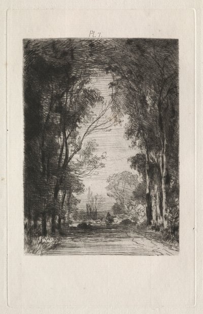 Traveler on a Road in a Forest by Maxime Lalanne