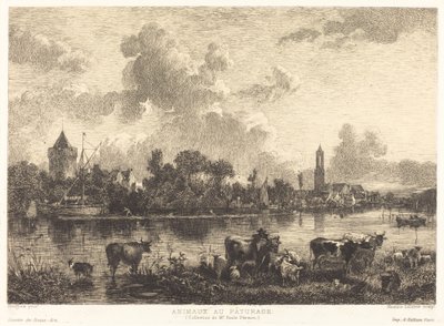 Animals at Pasture by Maxime Lalanne after Nicolaes Pietersz Berchem