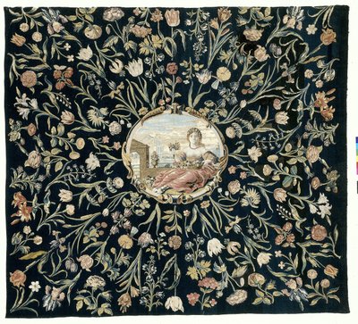 Table Cover with the Personification of Flora and a Floral Pattern by Maximiliaan van der Gucht (possibly)