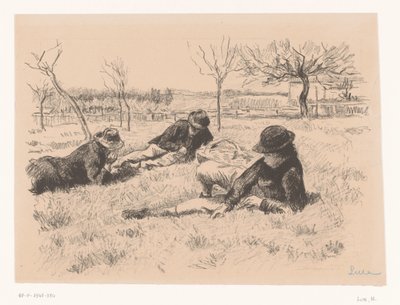 Three Men Resting in a Meadow by Maximilien Luce (signed by artist)