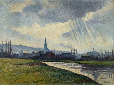 Couillet, Charleroi, Landscape Along the River by Maximilien Luce