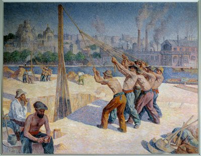 Stake drummers on the Quai de la Seine at Billancourt by Maximilien Luce