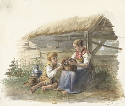 Girl and Boy with a Basket of Young Birds by Maximilienne Guyon