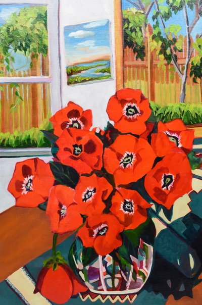 Red Poppies Summer Garden by Maxine Shore