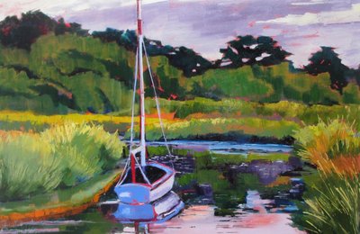 Tranquil Marsh Sailboat by Maxine Shore