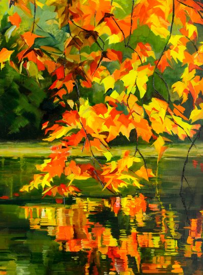 Vibrant Autumn Reflection by Maxine Shore