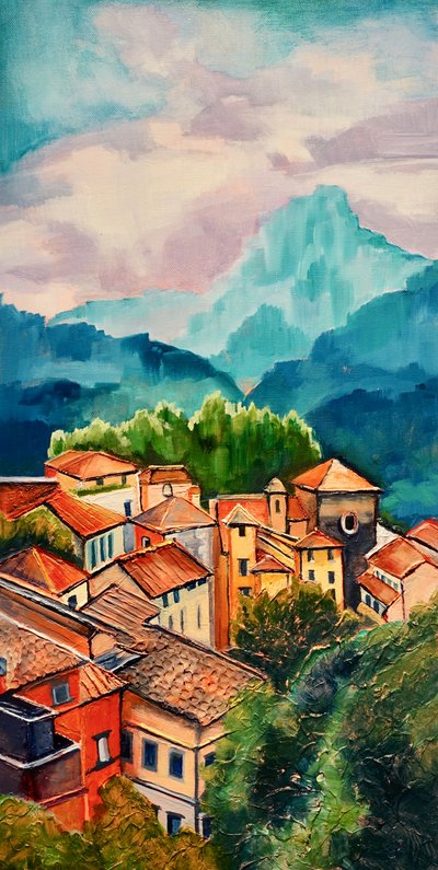 Vibrant Mountain Village by Maxine Shore
