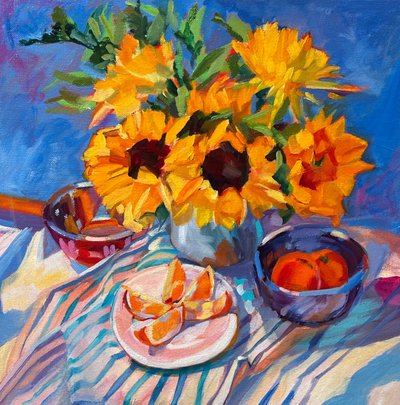Vibrant Sunflowers and Oranges by Maxine Shore
