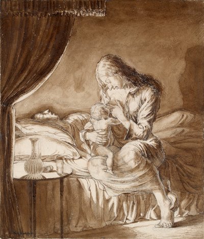 Night Scene-Woman Feeding Her Child, c. 1900s by Maxwell Gordon Lightfoot