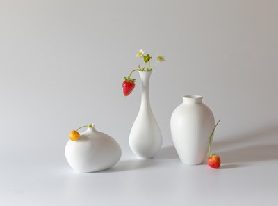 Strawberries and White Vases by May G