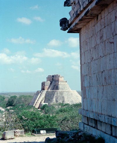 View of the upper temple on the site of Uxmal ancient Maya capital, Puuc style. North Yucatan 600-900 AD. Mexico by Mayan
