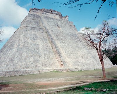 View of the upper temple on the site of Uxmal ancient Maya capital, Puuc style. North Yucatan 600-900 AD. Mexico by Mayan