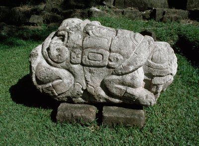 Zoomorphic altar carved in a block of sandstone by Mayan