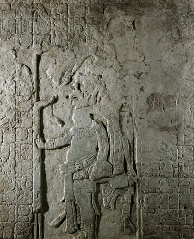Mayan Panel No. 1 from El Cayo (600-800 AD) Representing a Character Surrounded by Hieroglyphs. Private Collection by Mayan Mayan