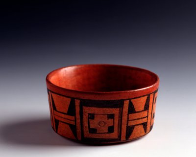 Pre-Columbian Art, Mayan Civilization, Classical Period: Cut of Bichrome Clay Decorated with Geometric Motifs from Tikal, Quiche, Guatemala by Mayan Mayan