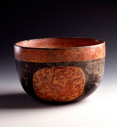 Pre-Columbian Art, Mayan Civilization, Late Classical Period: Cutting Polychrome Clay Decorated with Glyphs. From Uaxactun, Quiche, Guatemala. Guatemala, Museo Nazionale di Archeologia e Etnologia by Mayan Mayan