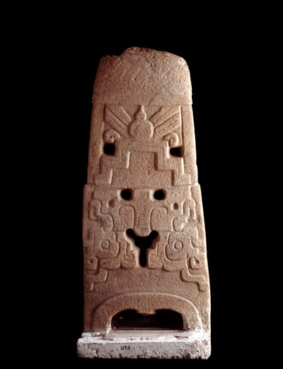 Pre-Columbian Art, Mayan Civilization, Pre-Classical Period: Stone Stele Decorated with the Stylistic Mask of a Deity. 600-1100 AD. From Saca Tepequez, Guatemala. Guatemala City, Museo Nazionale di Archeologia e Etnologia by Mayan Mayan