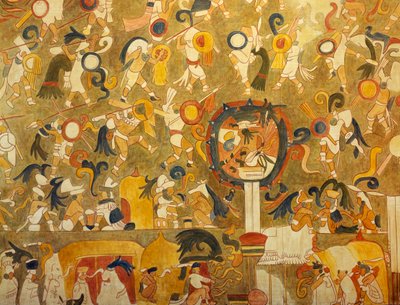Reconstruction of a Mayan painting depicting a battle scene by Mayan Mayan