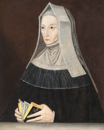 Portrait of Lady Margaret Beaufort (1441-1509), half-length, in black robes and a white habit, a prayerbook in her hands by Maynard (manner of) Vewicke