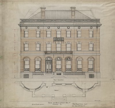 Bryan Lathrop House, Chicago, Illinois, Front Elevation and Terrace Plan by Mead and White McKim