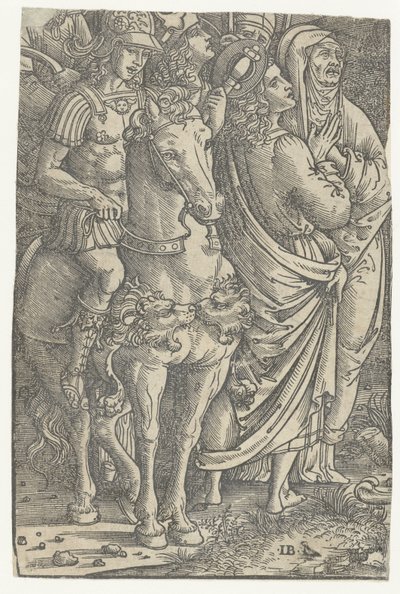 Fragment of a Crucifixion with John the Evangelist and Mary and Soldiers by Meester IB met de vogel